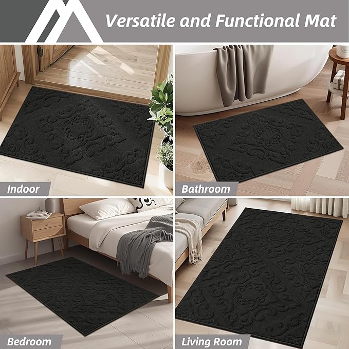 COSY HOMEER-Door-Mat-Non-Slip-Entryway-Rug 32”x48” Absorbent Welcome Mats Washable Dirt Trapper Door Mat Entrance Floor Mats for Front Back Doormats and Wet Shoes,Black