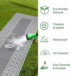 GENIMO Outdoor Rug Waterproof for Patio, 2.5'x8' Foldable Reversible Plastic Straw Runner Rugs and Carpet for Porch, Outside Area Mat for Rv, Deck, Picnic, Camper, Balcony, Beach, Grey & White