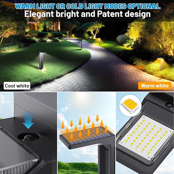 Sunvivo Solar Pathway Lights,2 Modes(Cold White/Warm White),Bright Solar Path Lights Outdoor Waterproof,Perfect Guide Light or Deco for Sideway,Driveway,Walkway,Backyard,Garden,Lawn,Event(4Pack)