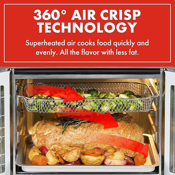 Emeril Lagasse Extra Large French Door Air Fryer Toaster Oven Combo, 24 Cooking Functions and Digital Controls, 7 Accessories Included, Stainless Steel Finish, 26QT Capacity