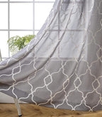 MIUCO Moroccan Embroidery Semi Sheer Curtains Faux Linen Grommet Curtains for Bedroom 52 x 63 Inch 2 Panels, Grey