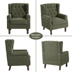 Lumibee High Back Accent Chair,Upholstered Wingback Armchair with Solid Wood Legs for Small Spaces,Comfy Single Sofa Chair for Living Room,Bedroom,Office-Green