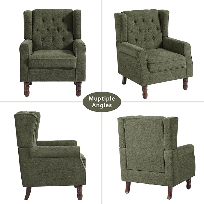Lumibee High Back Accent Chair Set of 2,Upholstered Wingback Armchair with Solid Wood Legs for Small Spaces,Comfy Single Sofa Chair for Living Room,Bedroom,Office-Green