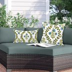 Alysheer Floral Embroidered Summer Decorative Throw Pillow Cover 18"x 18", Farmhouse Cottage Blue Flowers Green Leaves Knit Pattern Cotton Canvas Cushion Case for Sofa Couch Bed Living Room Decor