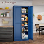 71" Metal Pantry Cabinet, Tall Kitchen Pantry Storage Cabinet with 4 Adjustable Shelves and Gold Handles, Blue Cupboard for Kitchen, Dining Room, Living Room