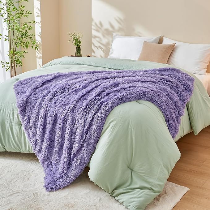 GONAAP Fuzzy Faux Fur Throw Blanket Lavender Super Soft Cozy Plush Fuzzy Shaggy Blanket for Couch Sofa Bed (Lavender, Throw(50"x60"))