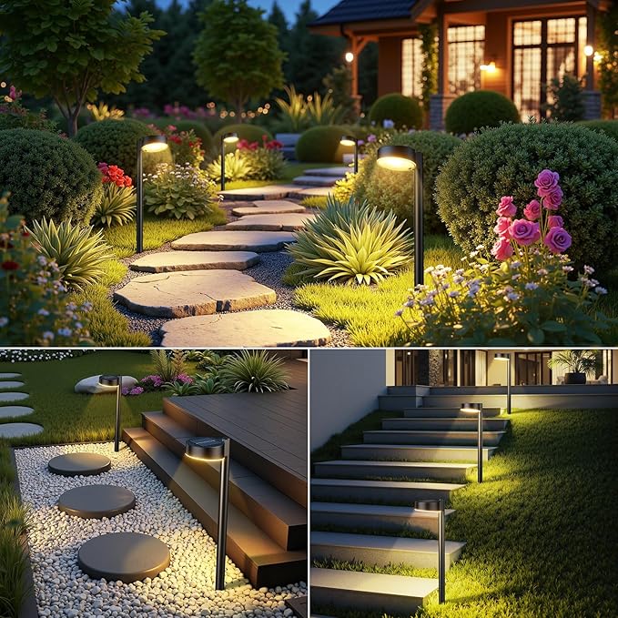 8 Pack Solar Pathway Lights Outdoor, 12 Brighter LED Solar Lights Outdoor Waterproof, Up to 12 Hrs Modern Path Light for Yard Garden Walkway Driveway Lawn (8 Pack)