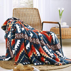 CASAAGUSTO Boho Sherpa Throw Blanket, Aztec King Size Blanket, Ultra Soft, Warm, Cozy, Plush, Thick Fleece Bohemian Throw Blanket for Couch, Bed, Sofa (Navy 108 * 90 Inch)