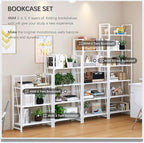 4NM No Assembly Foldable Bookshelf, 6-Shelf Collapsible Bookcase Storage for Small Spaces, 74" H, All White
