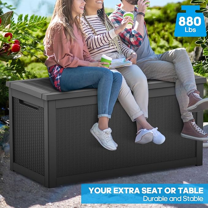 320 Gallon Outdoor Storage Box Waterproof Lockable Resin Deck Box Large, Patio Storage Bin for Pool Accessories Cushion Furniture, Garden Tools, UV-Resistant Outside Delivery Black