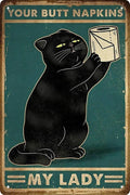 Funny Black decor cat Poster Metal poster cat Home Décor,Bathroom Accessories Metal Retro Vintage Tin Sign Bar 12 X 8 Inch