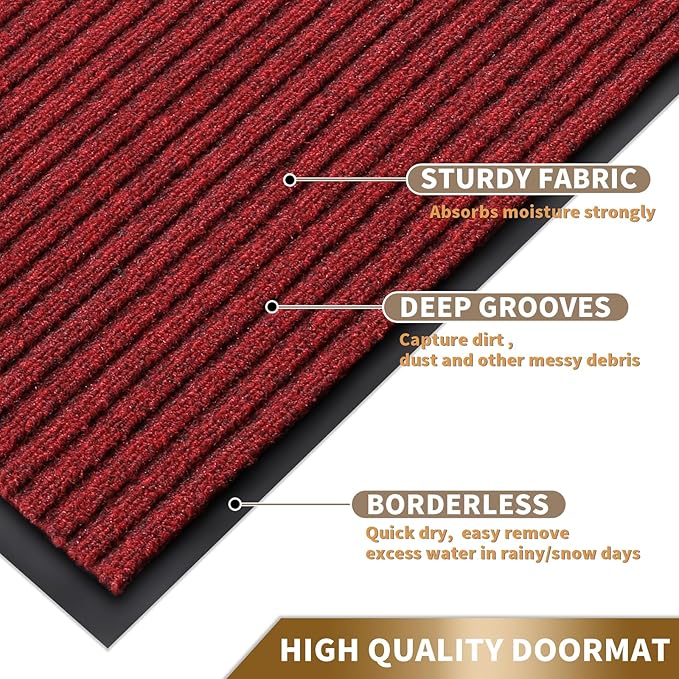 Yimobra Front Door Mat Outdoor Indoor Entrance, 100% Waterproof All-Season All Weather Doormat, Welcome Matt Outside Entry, Non Slip, Low Profile, Heavy Duty Patio Porch Floor Mats,47 x 32,Black Red