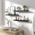 Wood Floating Shelves for Wall Decor, Rustic Wall Shelves for Bedroom Bathroom Kitchen Living Room, Set of 4 Black 24 Inch