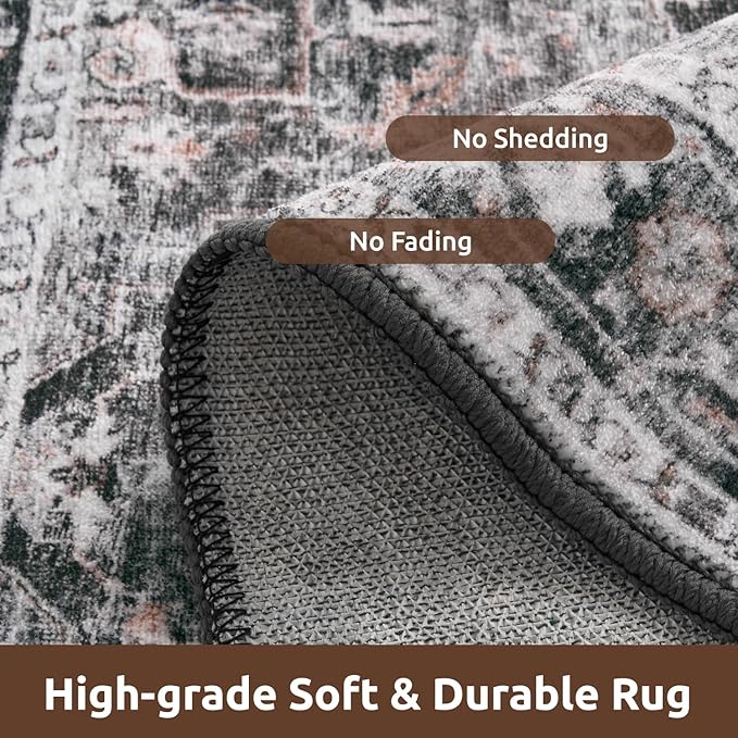 AMOAMI-4X6 Area Rugs for Living Room -Soft Vintage Bedroom Rug-Non Slip Washable Rug-Throw Rugs for Living Room Bedroom Bedside Dining Room Office Dark Grey & Black