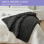 Bigacogo Chunky Knit Throw Blanket for Couch, 40x40 inches, 100% Hand Knitted with Thick Jumbo Chenille Yarn, Cozy Soft Large Rope Knot Cable Crochet Blankets for Sofa Bed Living Room, Dark Grey