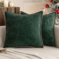 MIULEE Pack of 2 Christmas Pillow Covers 18x18 Inch Dark Green Farmhouse Decorative Throw Pillow Covers with Stitched Edge Soft Chenille Solid Dyed Couch Pillow Covers for Sofa Bed Living Room