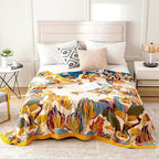 Boho Throw Blanket for Couch 100% Cotton Throw Floral Bed Blanket 80''x90'',Cotton Quilts Travel Knitted Muslin Blanket Home Decor Cozy Blankets for Women