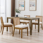 VESCASA Upholstered Dining Chairs with Square Rattan Back, Armless Padded Linen Cushion Dining Chairs with Wood Legs for Dining Room, Kitchen, Set of 4, Natural Frame