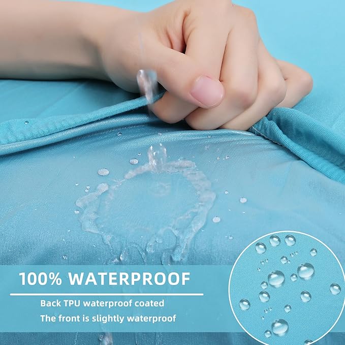 hyha Waterproof Couch Cushion Covers, Stretch Sofa Couch Seat Slipcover for Dog Washable, Non-Slip Waterproof Outdoor Cushion Covers for Patio Furniture Replacement (3 Pieces, Peacock Blue)