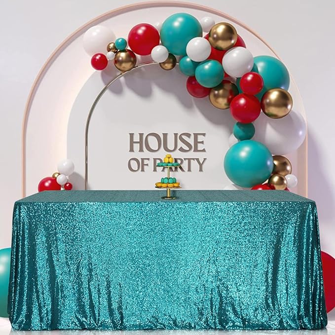 SquarePie Sequin Tablecloth 50 x 72 Inch Teal Sparkly Table Linen for Wedding Party