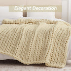 Chunky Knit Throw Blanket, 30''*40'' Knitted Throw Chenille Yarn for Bed Couch, Handmade Oatmeal Crochet Big Thick Blanket, Machine Washable Cute Comfy Blanket for Home Decor