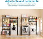 Over Washer and Dryer Shelves,Heavy Duty Laundry Room Storage Organization Clothes Drying Rack,5 Tier Adjustable Height Wire Shelving and Wire Basket with Hanger Rod&Hook,Space Saving Shelf