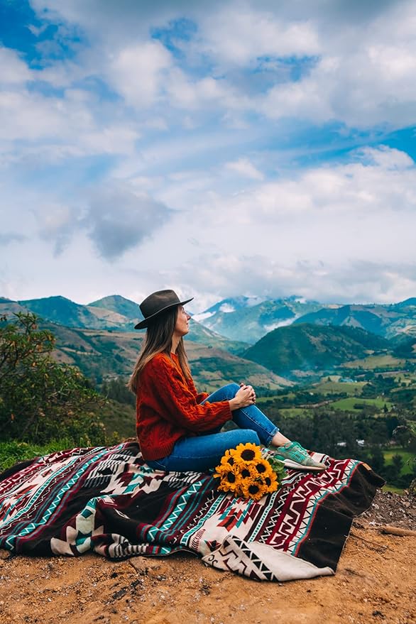 Inca Aztec Throw, Queen, King Blanket | Southwest Indian Navajo Boho Style | Native Cover for Camping, Bedding, Couch, Vanlife | Faux Alpaca, Lightweight, Hypoallergenic (Pachamama Brown, Queen)