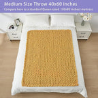 Bigacogo Chunky Knit Throw Blanket for Couch, 40x60 inches, 100% Hand Knitted with Thick Jumbo Chenille Yarn, Cozy Soft Large Rope Knot Cable Crochet Blankets for Sofa Bed Living Room, Mustard Yellow