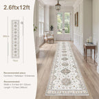 Washable 2.6x12 Runner Rug - Area Rugs Neutral Vintage Distressed Floral Farmhouse Boho Large Soft Floor Rug Indoor Carpet for Hallway Entryway Kitchen Home - Blue Brown