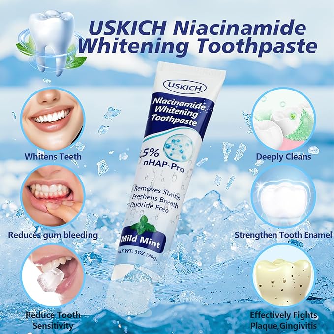 3 Pack Whitening Toothpaste,Fresh Breath Nano Hydroxyapatite Toothpaste for Remineralizing Enamel & Sensitive Relief,Whitening,Antiplaque,Natural Peppermint,Fluoride-Free