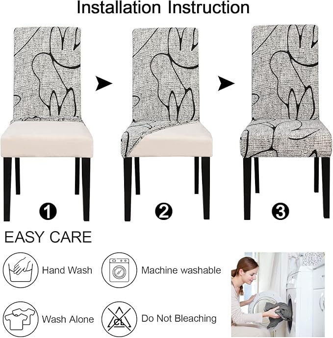 JQinHome Pattern Chair Covers for Dining Room Set of 8, High Stretch Removable Washable Parsons Chair Slipcover for Home Party Hotel Wedding Ceremony (8PCS, Lotus Gray)