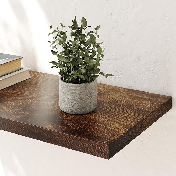 Wall Shelf Set of 2, Rustic Brown Floating Shelves 30 in W x 10 in D x 1 in H, Wooden Floating Wall Shelf with Invisible Brackets for Living Room/Bedroom/Bathroom/Kitchen Storage and Decor