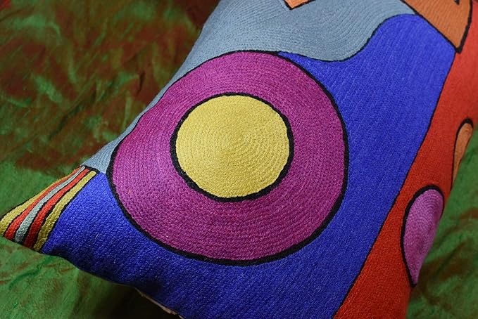 Lumbar Kandinsky Abstract Pillow Cover - Soul VI Modern Throw Pillowcase Modern Chair Cushion Contemporary Pillowsham Farmhouse Couch Cushions Hand Embroidered Wool Size 14x20