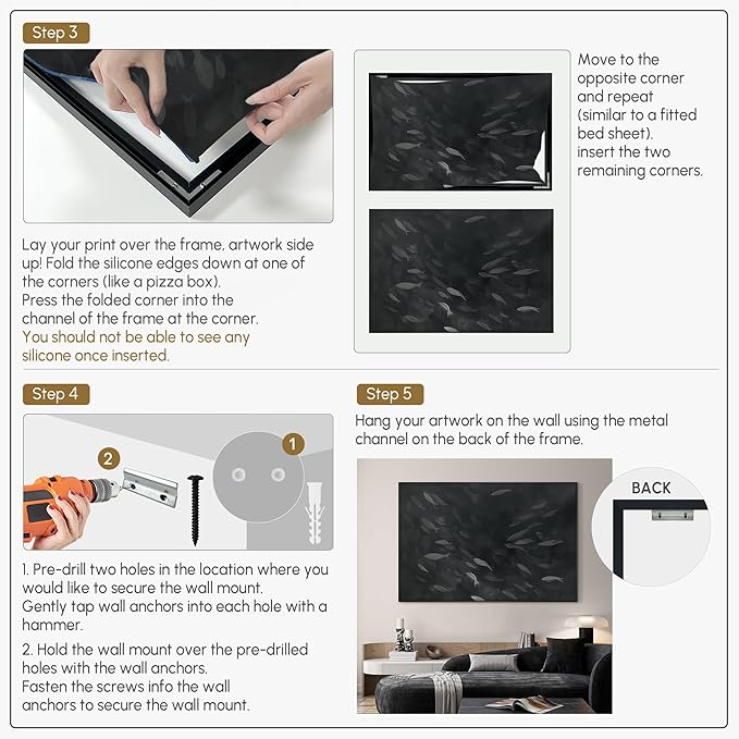 SIGNWIN 46"x72" Extra Large Framed Wall Art Monochrome Fish Silhouettes Illustration for Home Living Room Bedroom Decor (Frame Assembly Required)