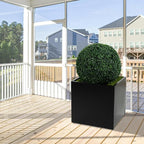 Kozyard 20'' Cube Metal Planter Steel Planter Box Black Steel Flower Pot with Saucer Partition Panel for Trees Plants Flowers Indoor Outdoor Garden Patio Deck Yard