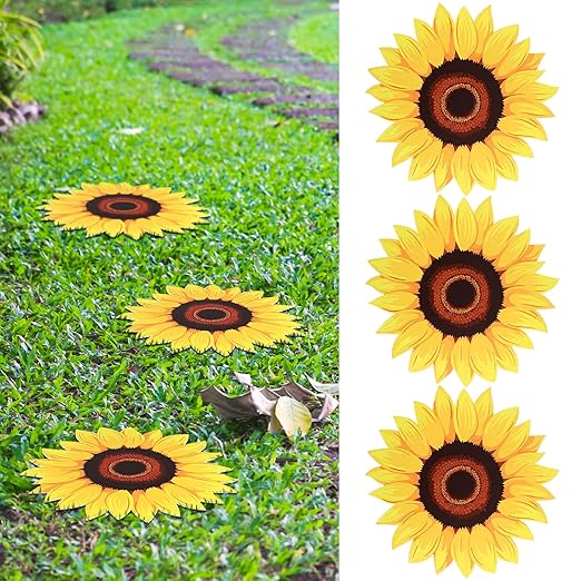 Tandefio 3 Pcs Sunflower Stepping Stones 12 Inch Iron Pavers for Garden Walkway Decorative Sunflower Garden Decor for Indoor Outdoor Patio Yard Outside, Colorful Yellow