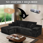 Modular Sectional Sofa Cloud Sectional Couch, 107" Comfy Fluffy L Shaped Black Couches for Living Room, Deep Seat Memory Foam Plush Corduroy Boneless Couch Sectionals with Left Facing Chaise Sofa