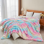 RYNGHIPY Faux Fur Throw Blanket Tie Dye Colorful Rainbow Blanket for Couch Plush Fluffy Faux Rabbit Fur Decoration Blanket for Sofa Chair Bed (Rainbow, 63''x79'')