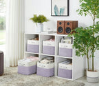 DECOMOMO Storage Bins Fabric Storage Baskets for Shelves, Linen Closet Organization Toys Nursery (Purple and White, Large - 3 Pack)