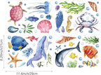 52 Pcs Ocean Fish Wall Decals Glow in The Dark Under The Sea Wall Decals Sea Animals Stickers Removable Waterproof Peel and Stick for Kids Bathroom Watercolor Ocean Decor(Cute Style)