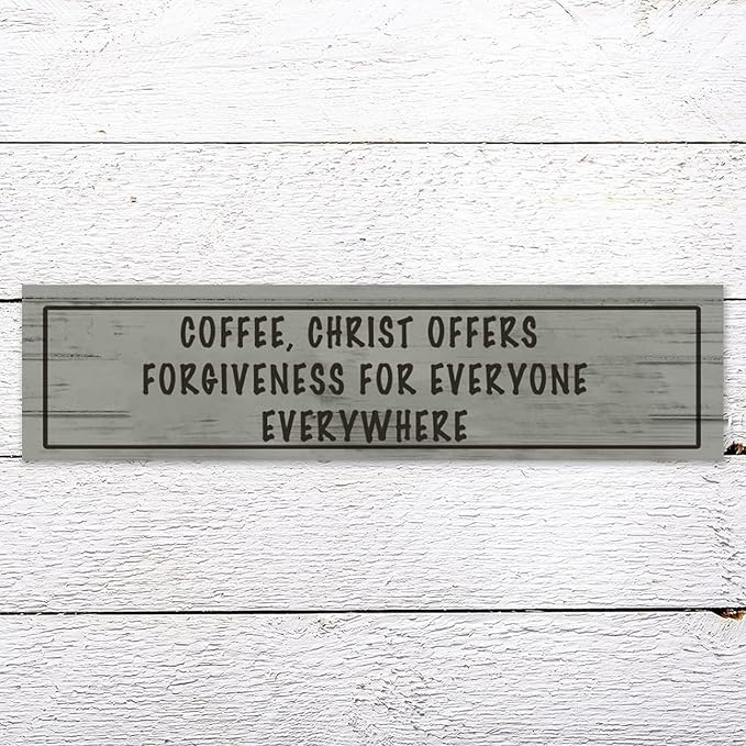 Generic Wood Sign Coffee Offers Forgiveness for Everyone Everywhere Rustic Wooden Hanging Sign Home Farmhouse Kitchen Wall Decor 16 x 6 Inch