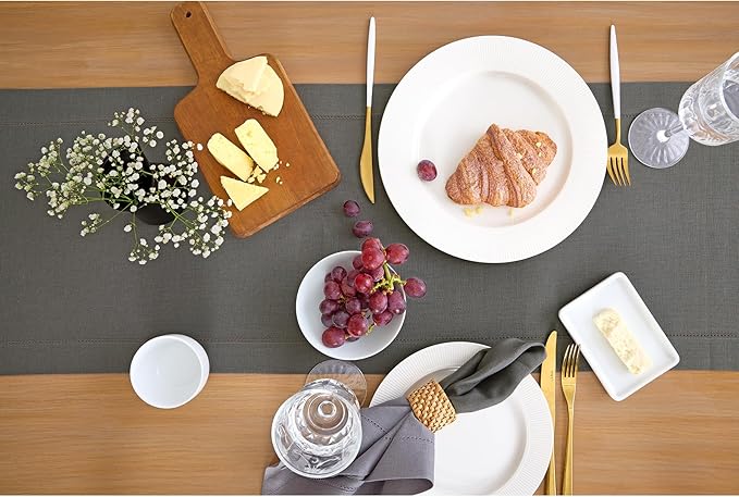 Solino Home Linen Steel Gray Hemstitch Table Runner 36 Inches - 100% Pure Linen Small Table Runner 14 x 36 Inch Ideal for Dresser and Coffee Tables - Classic Hemstitch - Fall, Autumn, Halloween