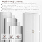 71" Tall Metal Pantry Cabinet, White Kitchen Pantry Storage Cabinet with 4 Adjustable Shelves and Gold Handles, Cupboard for Kitchen, Dining Room, Living Room, Bathroom