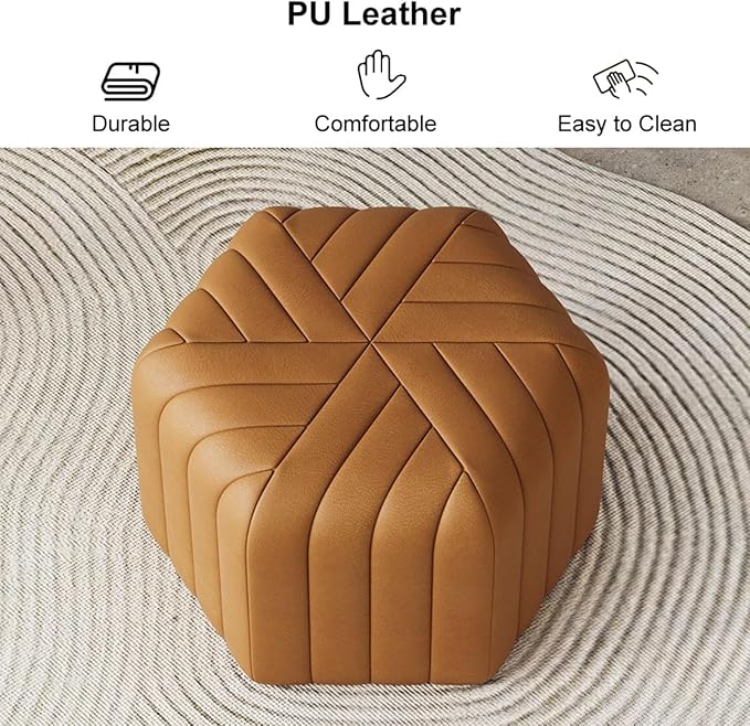 homary 18.5" Hexagonal Pouf Ottoman Upholstered, Velvet Footrest Rest Stools Modern Sofa Footrest Entryway Shoe Changing Stool, Low Coffee Table Footstool for Living Room/Bedroom/Entrway-Brown