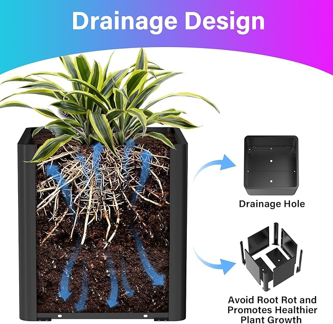 Large Metal Square Planter 26" L x 26" W x 26" H,Steel Planters for Outdoor Plants,Cube Planters for Outdoor Porch,Patio,Garden