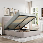 Allewie Full Size Lift Up Storage Bed, Modern Wingback Headboard, Hydraulic Support, No Box Spring Needed, Light Beige