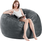 Bean Bag Chairs for Adults - Memory Foam Furniture BeanBag Chair - Kids/Teens Sofa with Soft Micro Fiber Cover - Round Fluffy Couch for Living Room Bedroom College Dorm - 4 ft, Grey