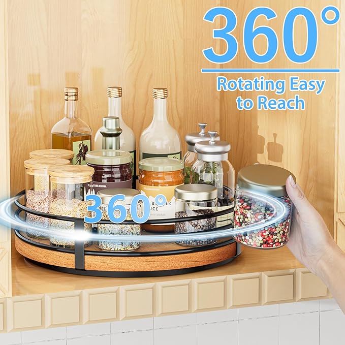 Wood Lazy Susan Turntable Organizer - 11" Round Wooden Lazy Susan for Cabinet Kitchen Countertop Dining Table Pantry Cupboard Bathroom Coffee Bar Spice Storage Home Decor