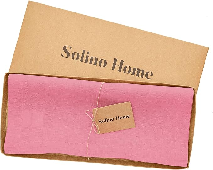 Solino Home Linen Table Runner 90 Inches Long - 100% Pure Linen Pink Carnation Table Runner 14 x 90 Inch for Halloween - Fete
