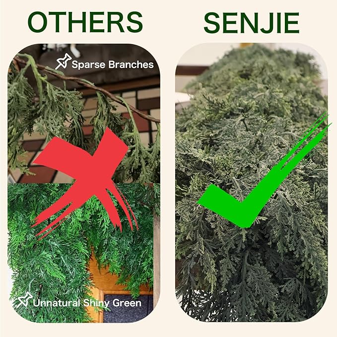 Christmas Cedar Garland Artificial Real Touch Thickness Realistic Greenery Pine Garland for Mantle Fireplace Outdoor Indoor Christmas Decorations 5FT